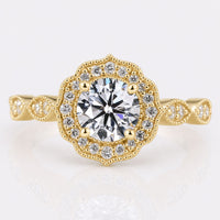 Round Hearts and Arrows Cut Diamond Ring, Vintage Lab Diamond Engagement Ring