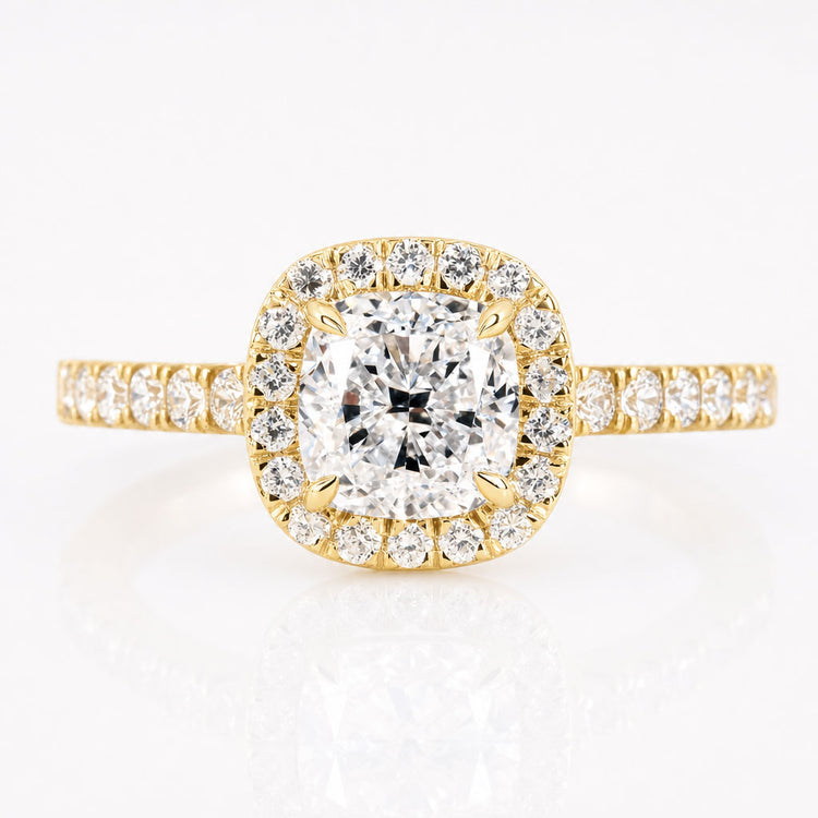 1.40 CT Cushion Cut Lab Grown Diamond Halo Engagement Ring