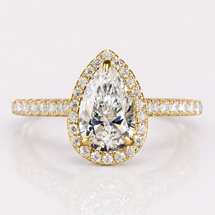 1 carat Pear Shaped Diamond Ring, Pear Lab Grown Diamond Halo Engagement Ring