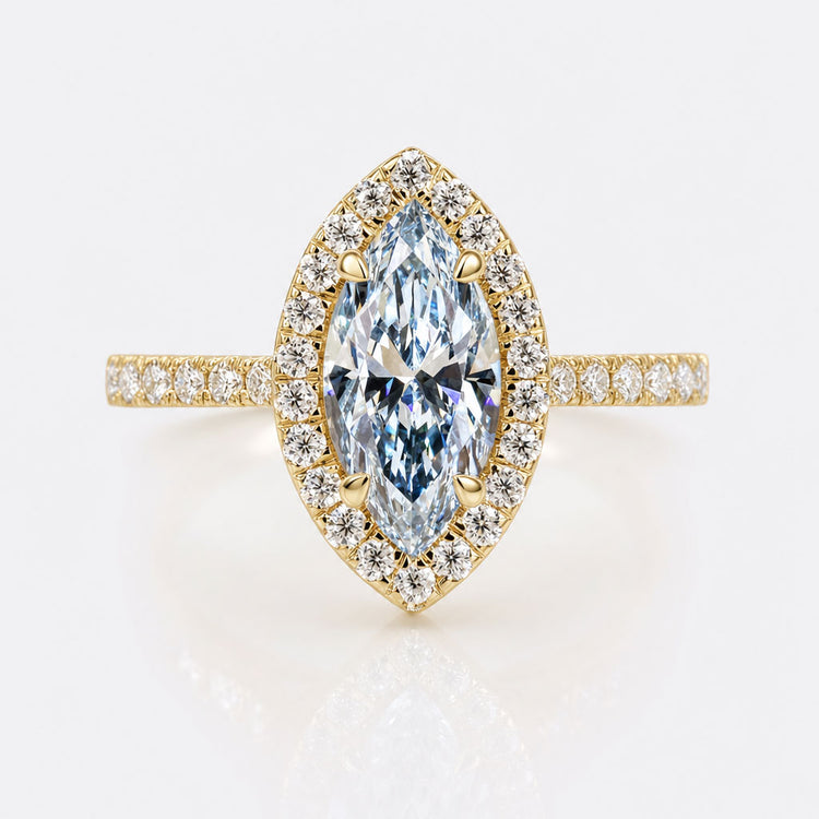 Marquise Cut Fancy Blue Lab-Grown Diamond Pavé Halo Ring 1.51 CT