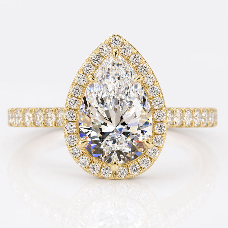 1.50 CT Pear Lab Grown Diamond Ring, Halo Engagement Ring
