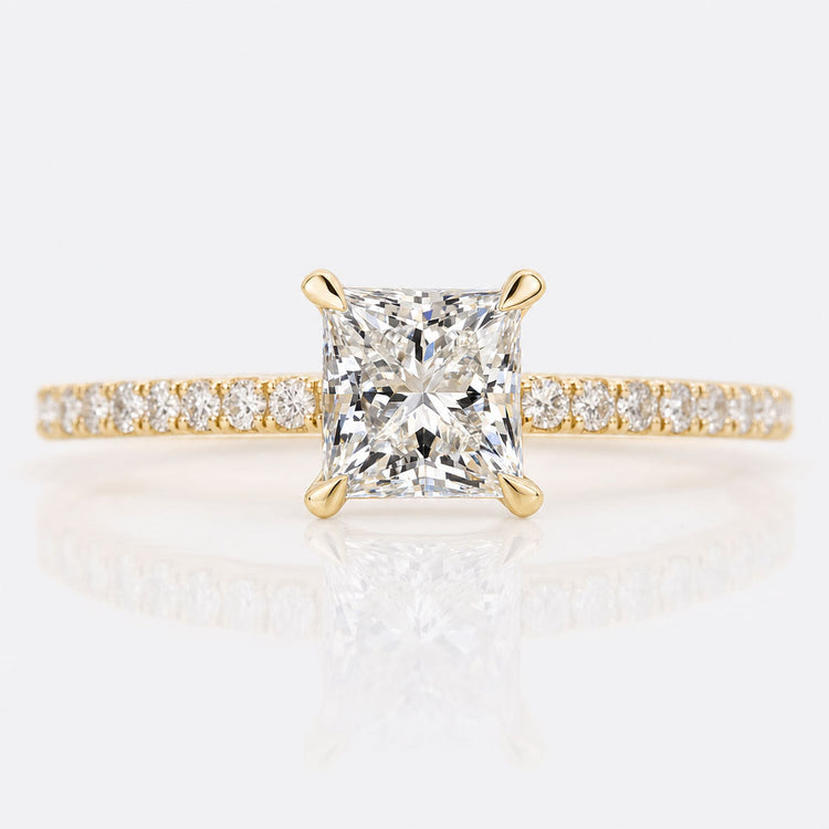 1.50 CT Princess Cut Diamond Ring, Pave Lab Grown Diamond Engagement Rings