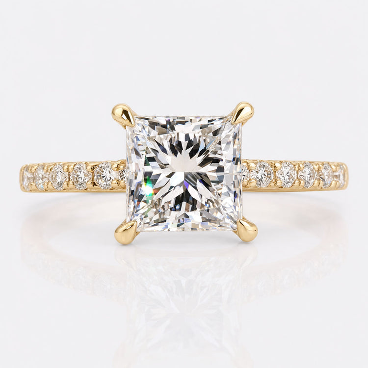 1.50 CT Princess Cut Diamond Ring, Pave Lab Grown Diamond Engagement Rings