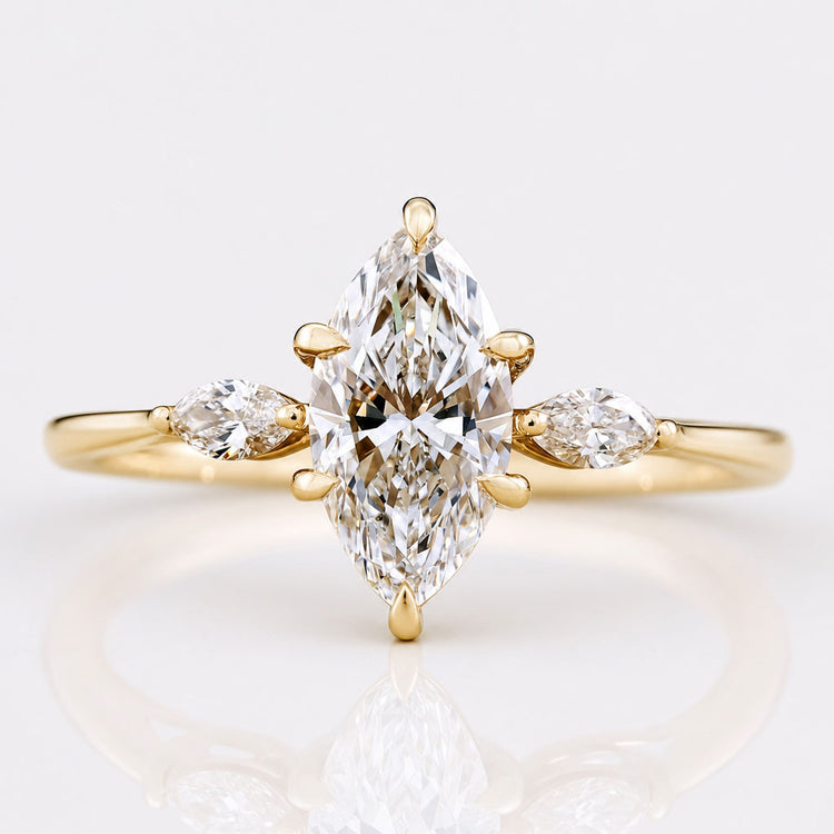Three Stone Engagement Ring, 1 CT Marquise Cut Lab Grown Diamond Ring