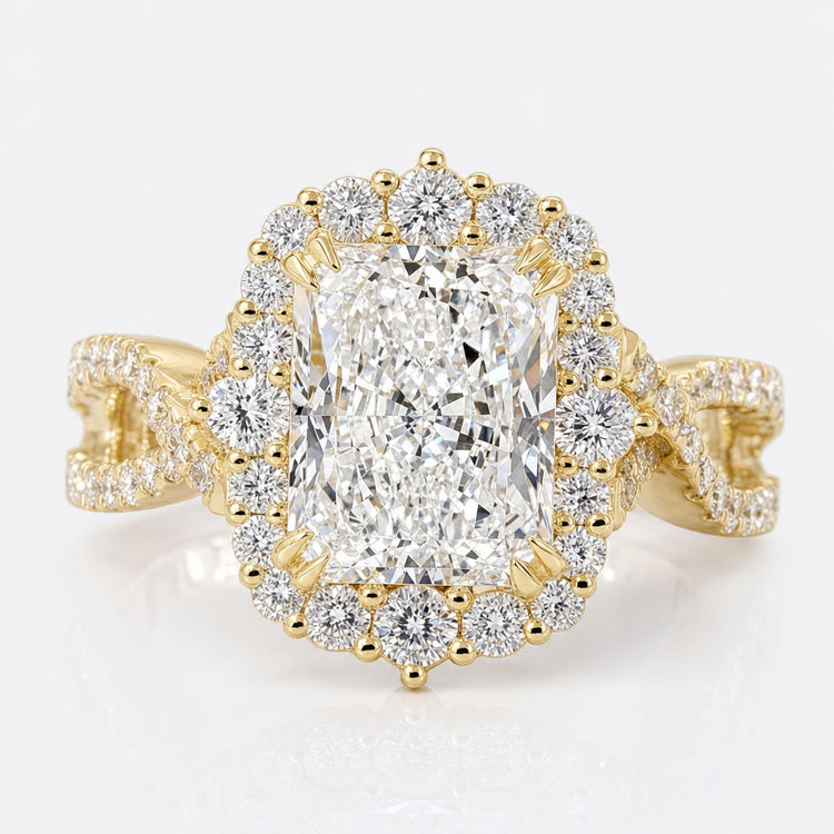 3.02 CT Radiant Cut Lab Grown Diamond Ring, Halo Engagement Ring, Vintage Style Ring