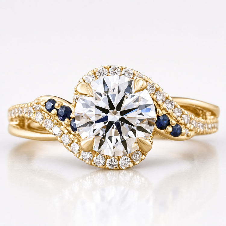 Round Cut Lab-Grown Diamond Bypass Pavé Shank Ring 1.3 CT