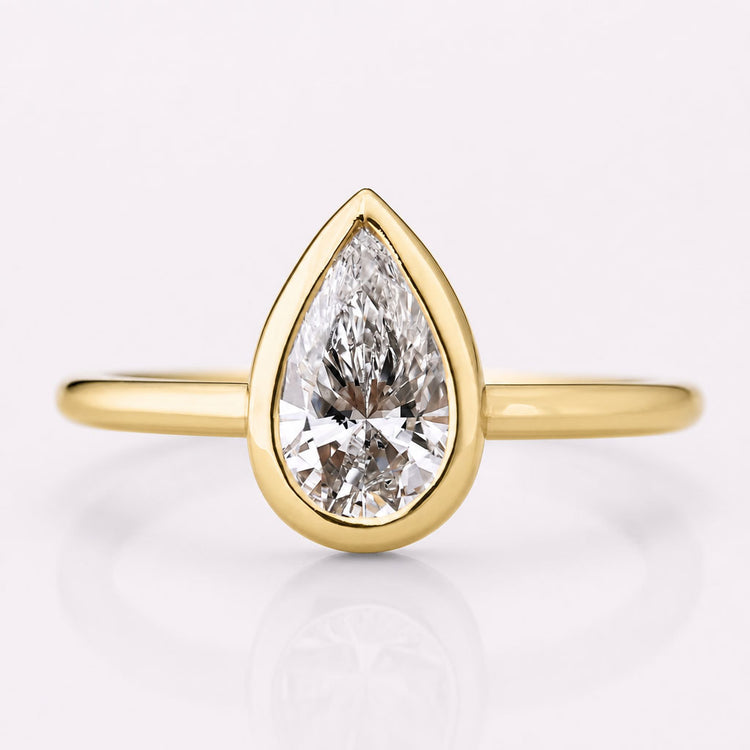 Pear Cut Lab-Grown Diamond Bezel Solitaire Ring 1 CT