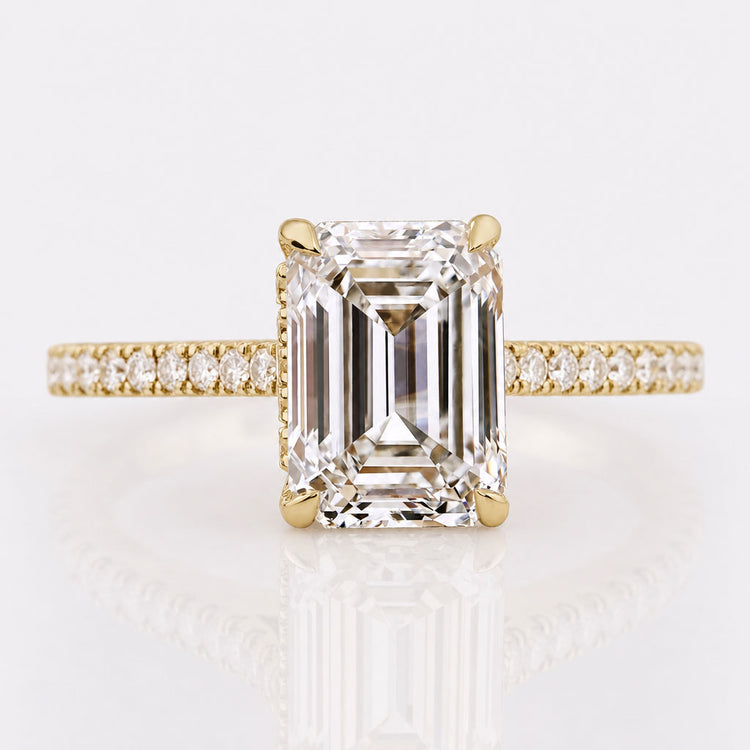 Emerald Cut Lab Grown Diamond Hidden Halo Pavé Ring 0.5 - 2 CT