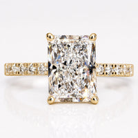3.01 CT Radiant Cut Lab Grown Diamond Engagement Ring, Pave Set Ring