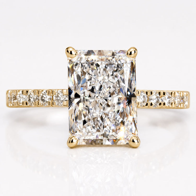 3.01 CT Radiant Cut Lab Grown Diamond Engagement Ring, Pave Set Ring