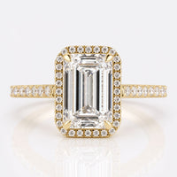 Emerald Cut Lab-Grown Diamond Halo Ring Pavé Band 2.18 CT Ring