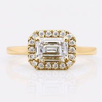 1.02 CT Emerald Cut Lab-Grown Diamond Halo Cathedral Set Ring