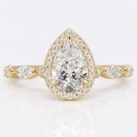 Pear Cut Lab-Grown Diamond Halo Ring with Pavé Bubble Band 1.05 CT
