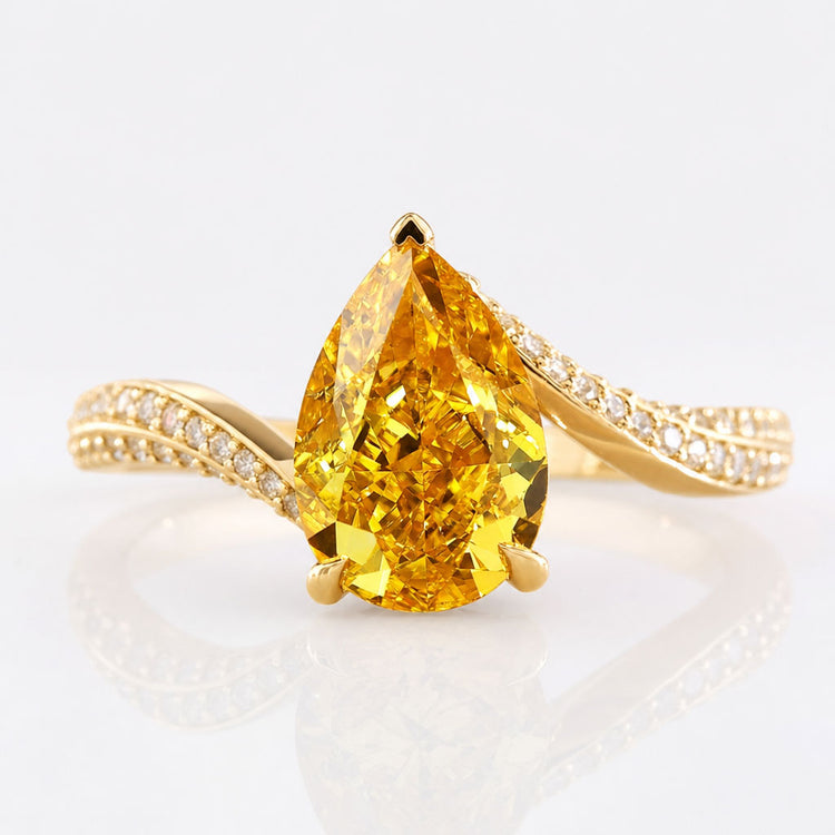 Yellow Pear Cut Lab-Grown Diamond Micro Pavé Bypass Shank Ring 1 - 2 CT
