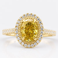 Oval Cut Fancy Yellow Lab-Grown Diamond Wrap Pavé Halo Milgrain Ring 1 CT