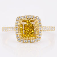 Cushion Cut Intense Yellow Lab-Grown Diamond Pavé Halo Milgrain Ring 1.2 CT