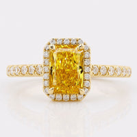 Radiant Cut Yellow Lab-Grown Diamond Pavé Halo Ring 1 CT
