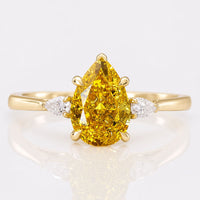 Pear Cut Intense Yellow Lab-Grown Diamond Three Stones Ring 1.6 CT