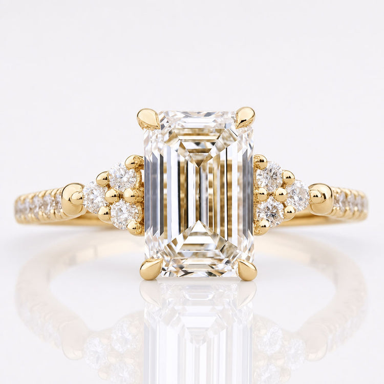Emerald Cut Lab-Grown Diamond Trellis Basket Setting Pavé Ring 1.8 CT