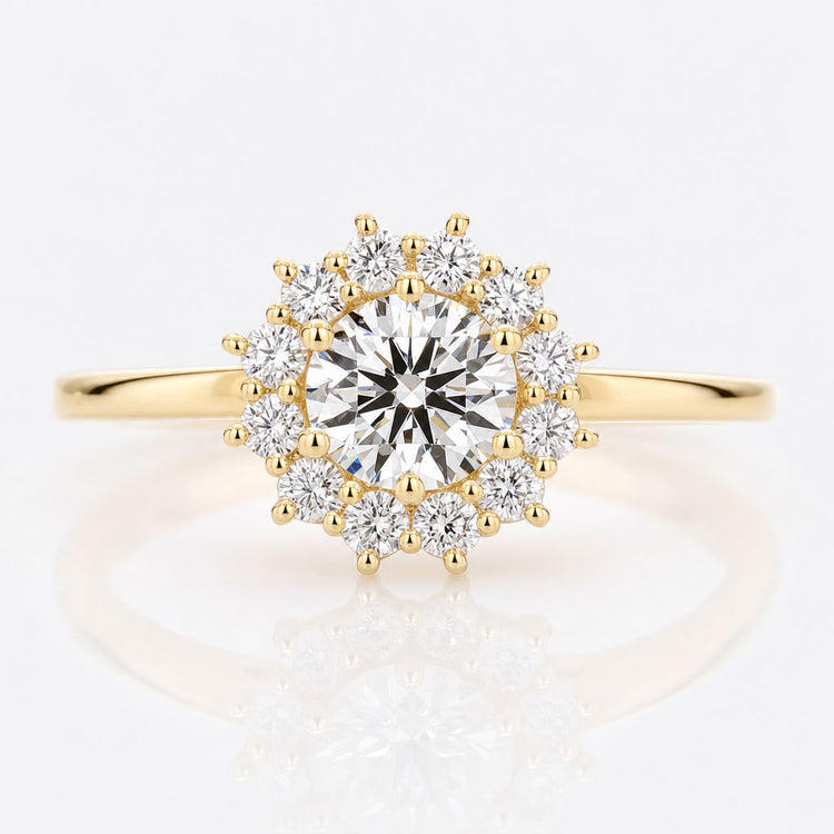 Round Cut Lab-Grown Diamond Cluster Flower Style Halo Ring 0.7 TCW