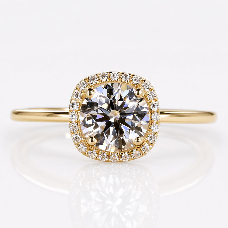 Round Cut Lab-Grown Diamond Pavé Halo Ring 1 CT