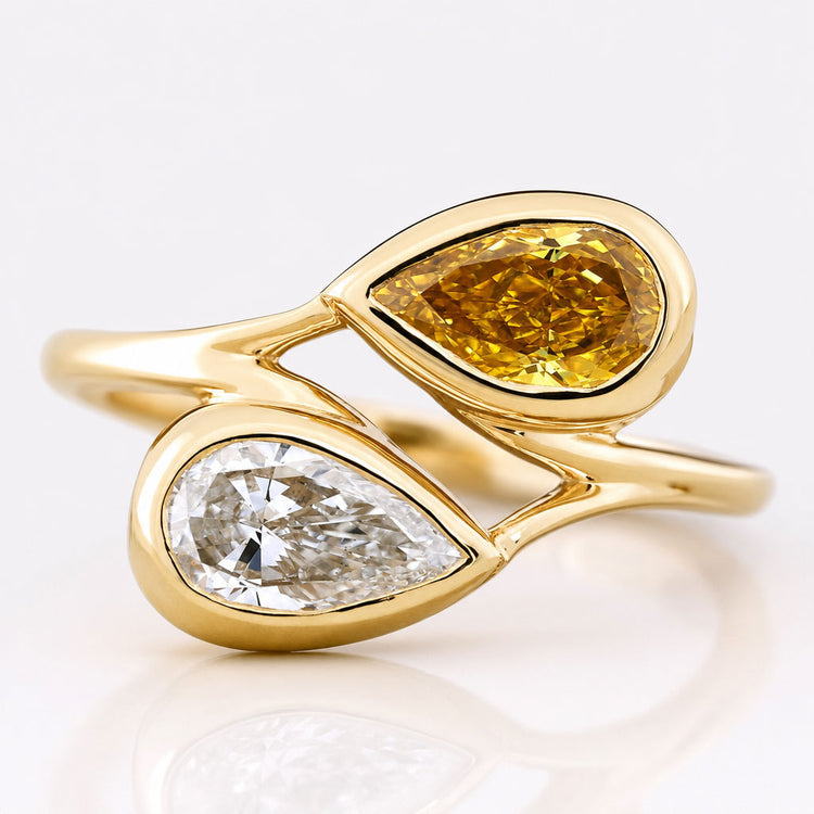 Pear Cut Intense Yellow & D Colour Lab-Grown Diamond Toi Et Moi Ring 1.4 TCW