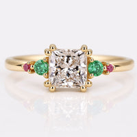 Princess Cut Lab-Grown Diamond & Sapphire Ring 1 CT