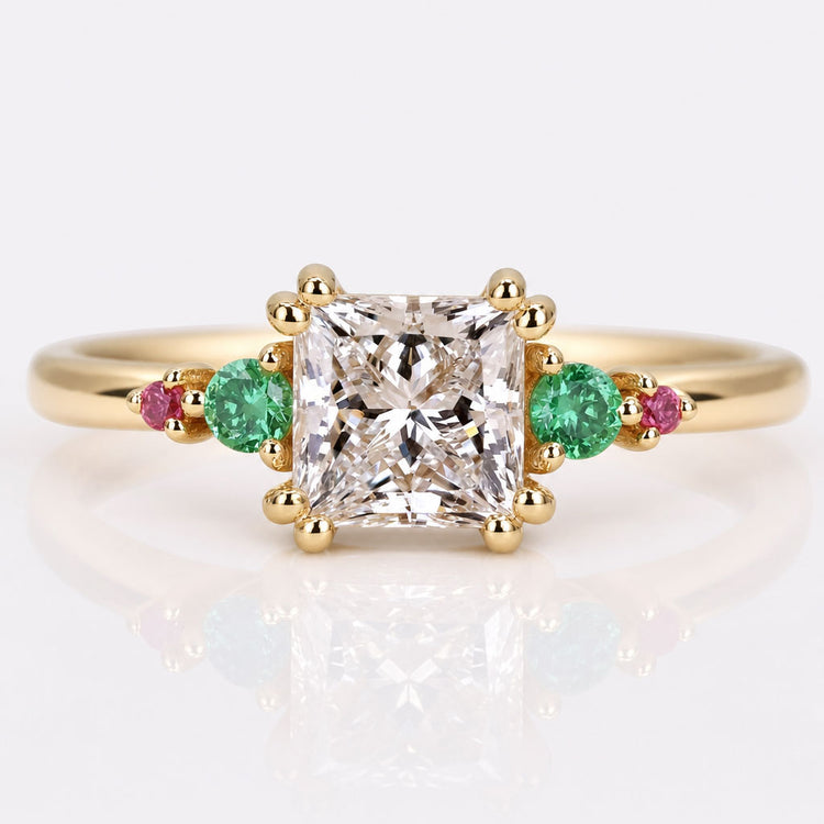 Princess Cut Lab-Grown Diamond & Sapphire Ring 1 CT
