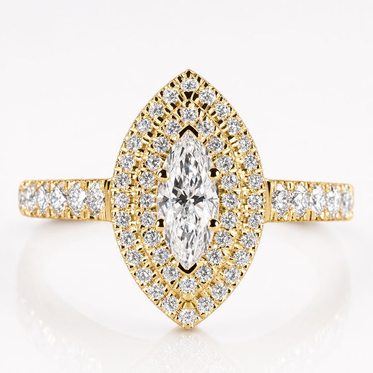Marquise Cut Lab-Grown Diamond Double Halo Pavé Ring 1.2 TCW