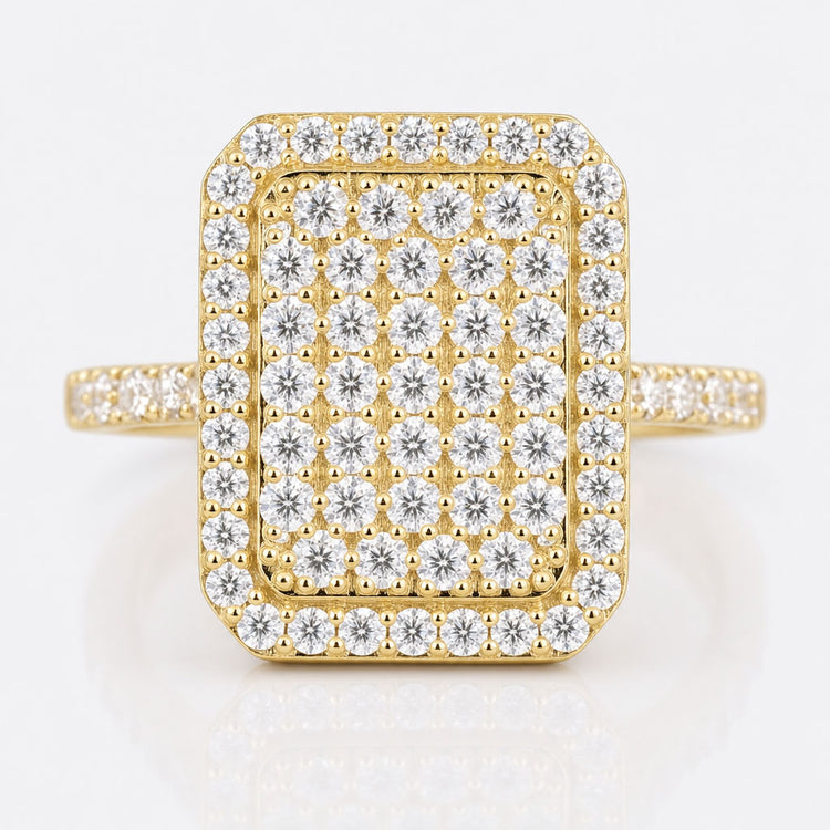 Round Cut Lab-Grown Diamond Cluster Setting Radiant Outline Pavé Ring 1.1 TCW