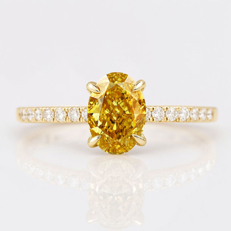 Oval Cut Yellow Lab-Grown Diamond Pavé Ring 1.1 CT