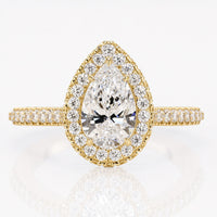 Pear Cut Lab-Grown Diamond Three Sided Pavé Set Ring 1 CT
