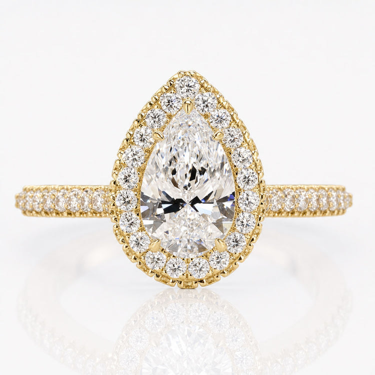 Pear Cut Lab-Grown Diamond Three Sided Pavé Set Ring 1 CT
