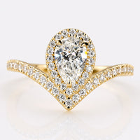 Pear Cut Lab-Grown Diamond Pavé Halo Curved Shank Ring 0.9 TCW
