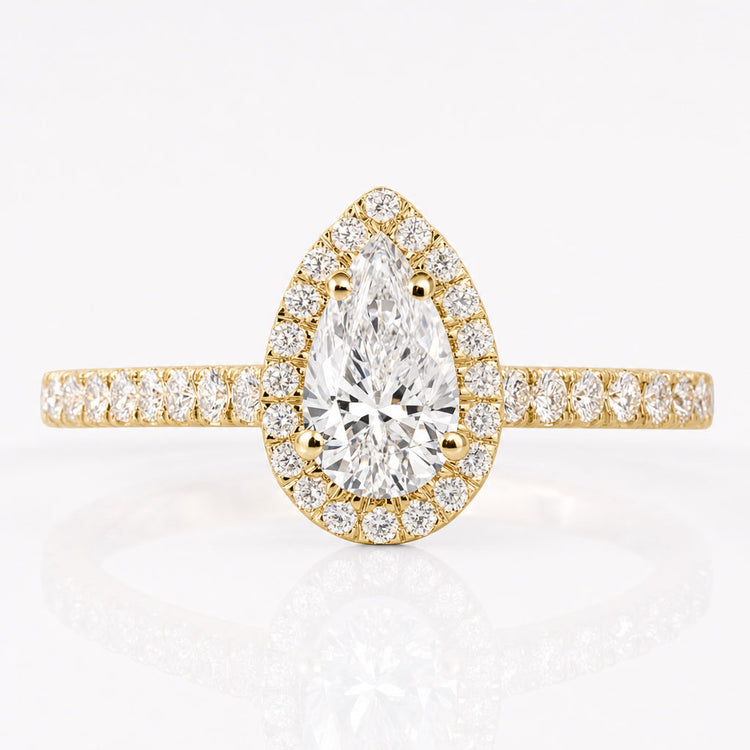 Pear Cut Lab-Grown Diamond Halo Pavé Ring 0.6 CT