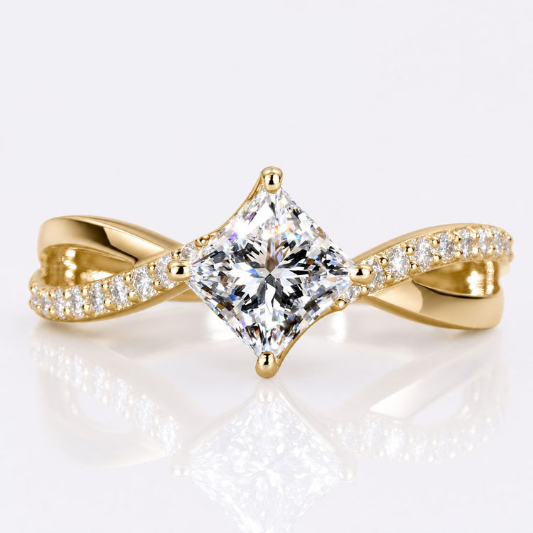 Princess Cut Lab-Grown Diamond Twisted Pave Ring 1 CT