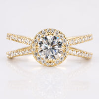 Round Cut Lab-Grown Diamond Pavé Halo Split Shank Ring 0.5 - 2 CT