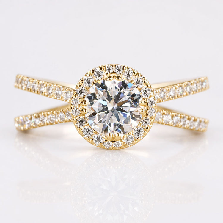 Round Cut Lab-Grown Diamond Pavé Halo Split Shank Ring 0.5 - 2 CT