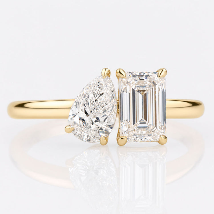 Emerald and Pear Cut Lab-Grown Diamond Toi Et Moi Ring 1.5 TW