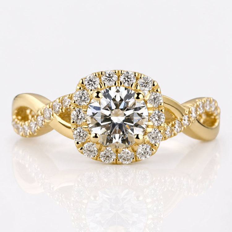 Round Lab-Grown Diamond Halo Twisted Pavé Shank Ring 0.7 CT