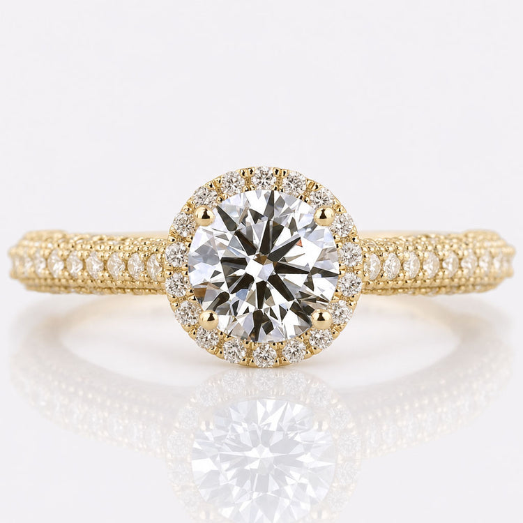 Round Hearts and Arrows Cut Lab-Grown Diamond Pavé Ring 0.5 - 2 CT