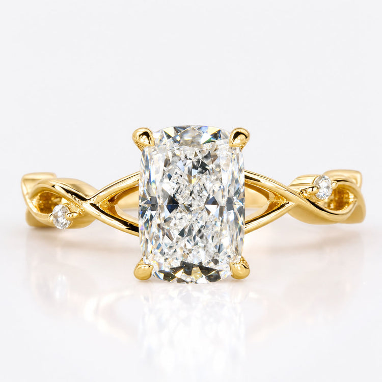 Elongated Cushion Cut Lab-Grown Twisted Shank Diamond Ring 1 - 2 CT