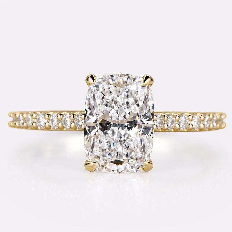 Elongated Cushion Cut Lab-Grown Diamond Pavé Ring 1 - 2 CT