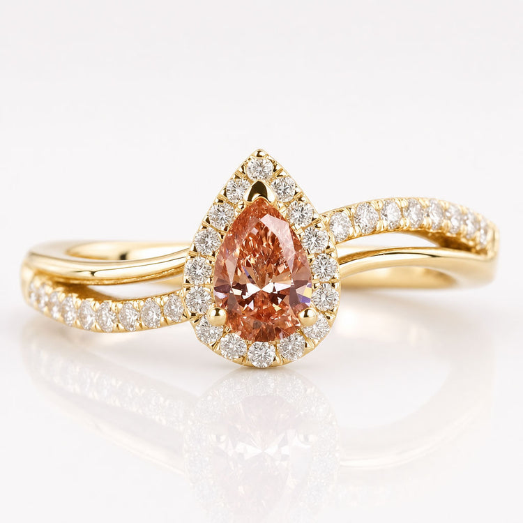 Pear Cut Pink Lab-Grown Diamond Pavé Halo Ring 0.5 CT