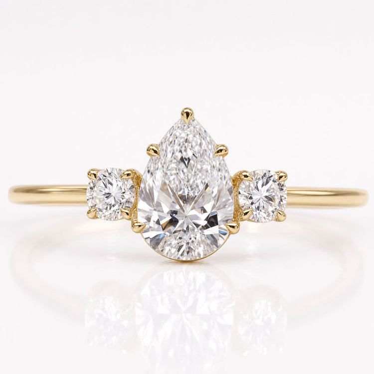 Pear Cut Lab-Grown Diamond Round Three Stone Ring 0.7 - 2 CT