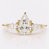 Pear Cut Lab-Grown Diamond Trellis Basket Three Stone Ring 1.1 CT