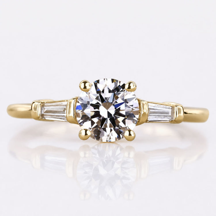 Round Lab Grown Diamond Baguette Side Stone Ring 0.8 - 2 CT