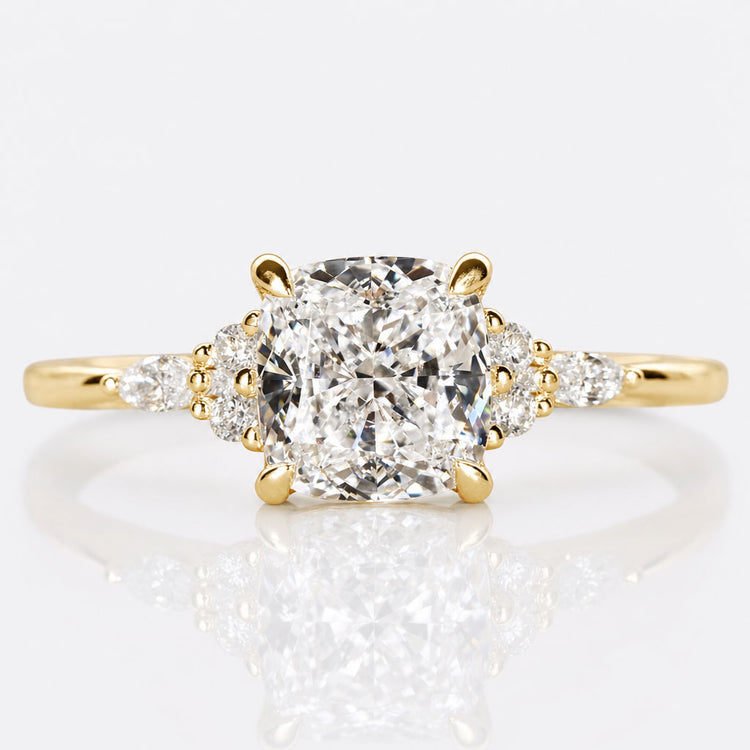 Cushion Cut Lab-Grown Diamond Side Stones Ring 1 - 2 CT