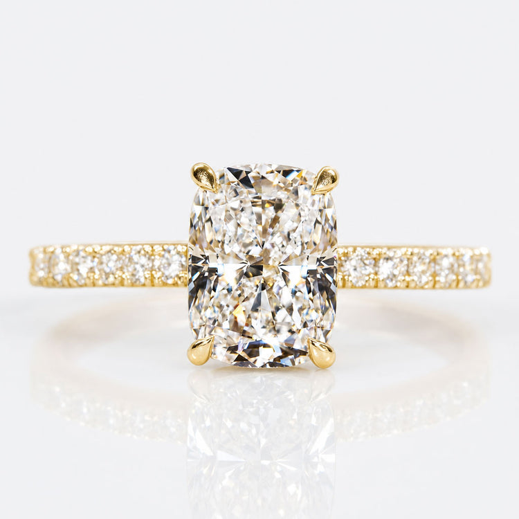 Elongated Cushion Cut Lab-Grown Diamond Hidden Halo Pavé Ring 1 - 2 CT