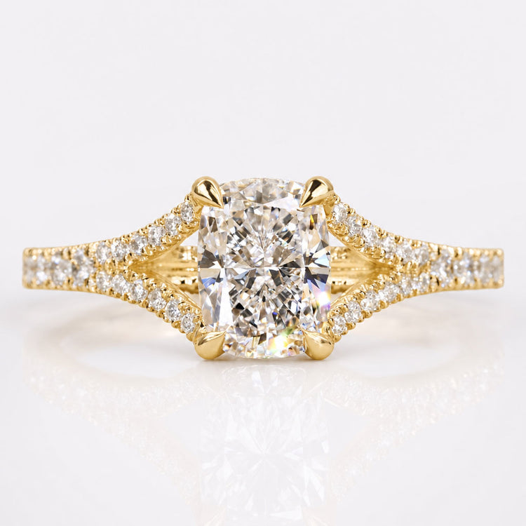 Elongated Cushion Cut Lab-Grown Diamond Split Shank Pavé Ring 1 - 2 CT